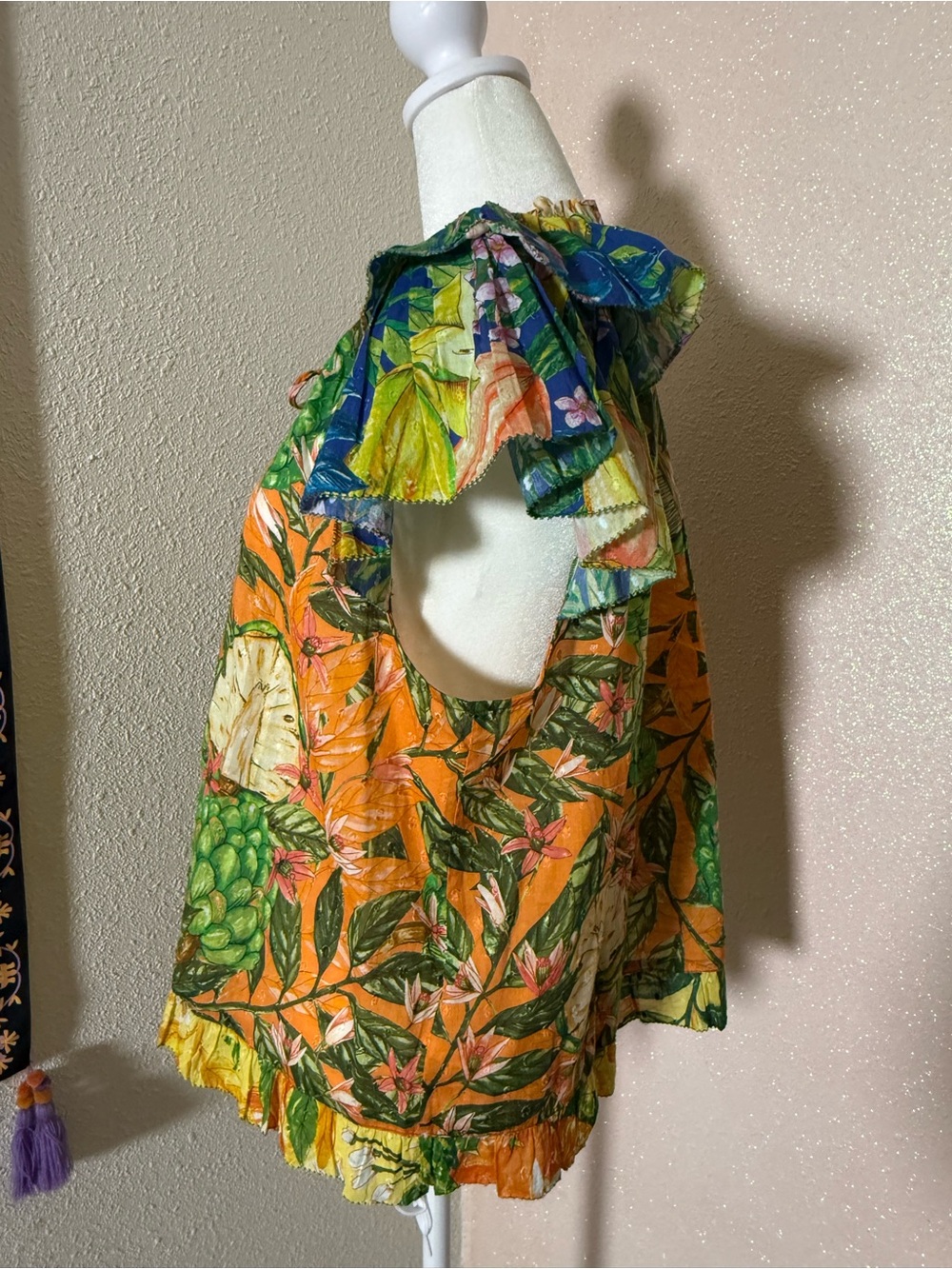 FARM Rio Green and Orange Tropical Print Puff-Sleeve Blouse - Picture 10 of 16